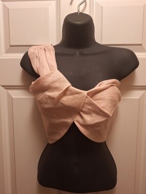 Asymmetric Twist-Front Crop Top in Light Blush